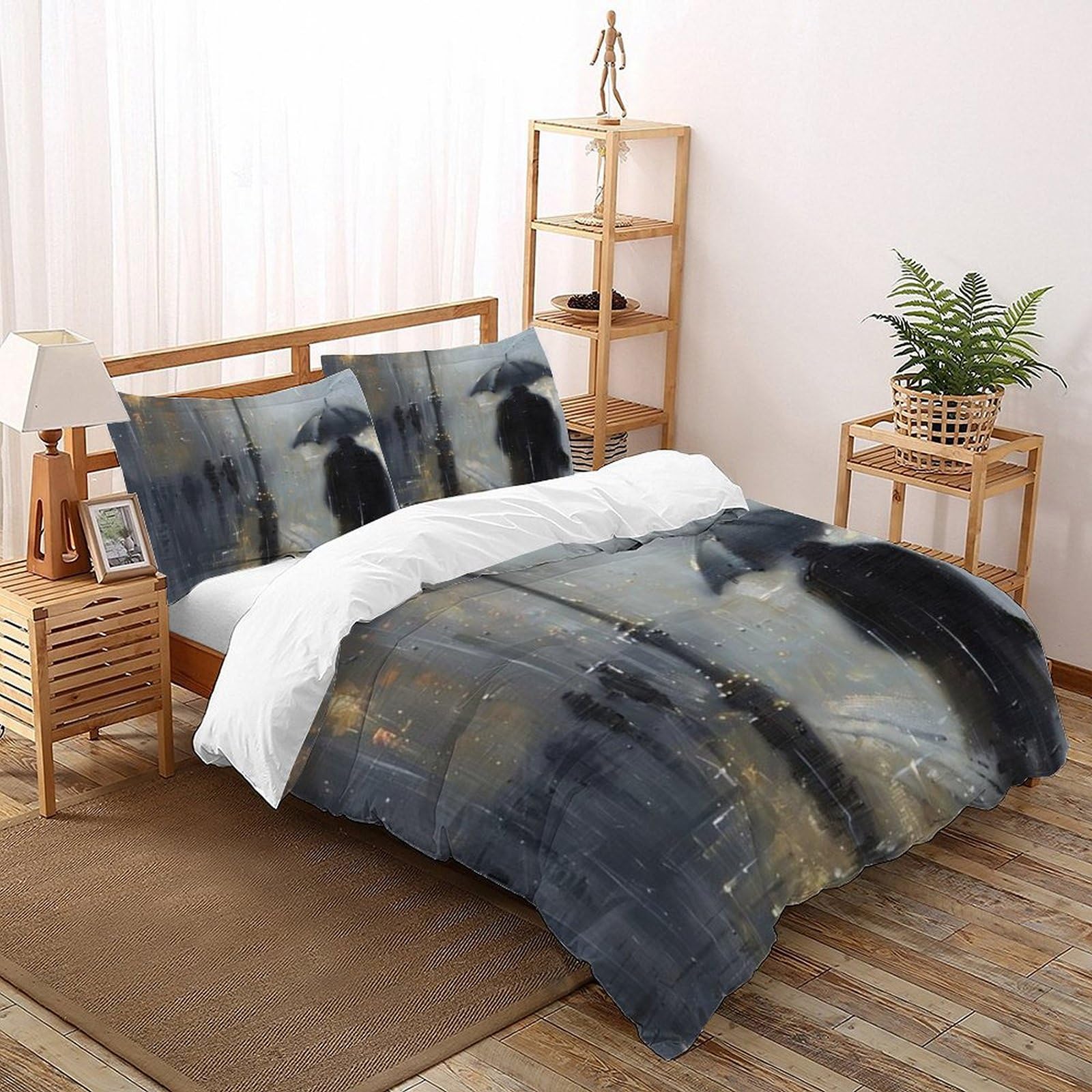 Housse de couette Super King 260x220cm en microfibre imprimée 3D avec 2 taies Jours de Pluie