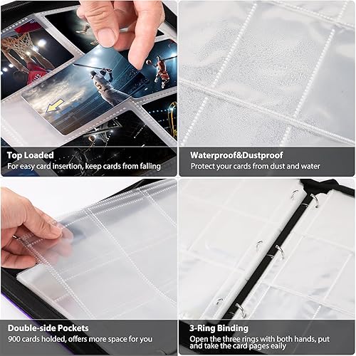 Miniatura 5 de WOT I Carpeta de tarjetas de intercambio, 900 bolsillos con cremallera, bolsillos de doble cara, funda para tarjetas de béisbol, tarjetas de fútbol