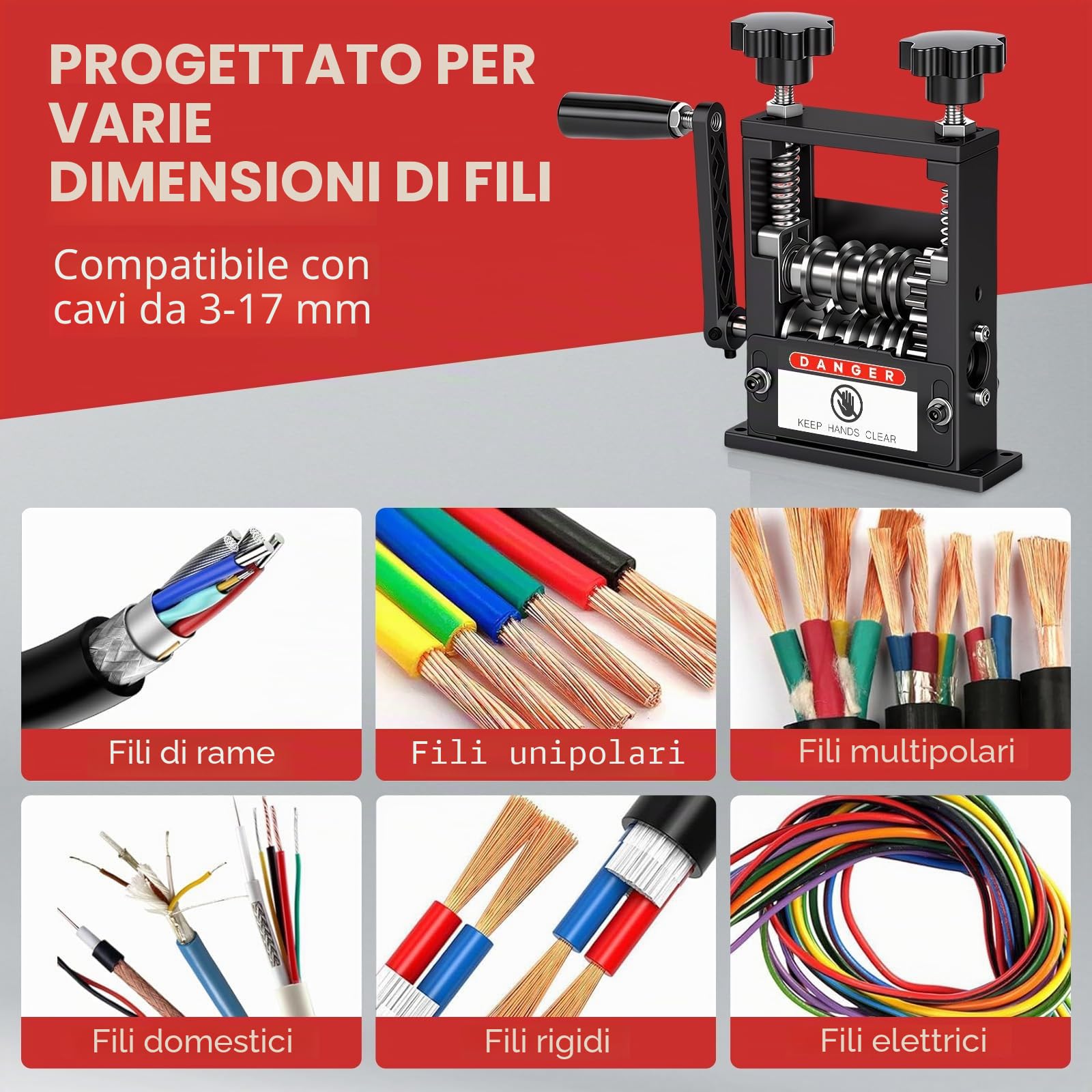 Macchina Spellacavi Automatico Manuale Elettrico 2 Modalità, Spela Cavo Elettrico Manuale per Cavo da 3-17 mm, Bekasa Macchina Spelafili con 6 Canali e 5 Lame,per Il Riciclaggio dei Fili di Scarto