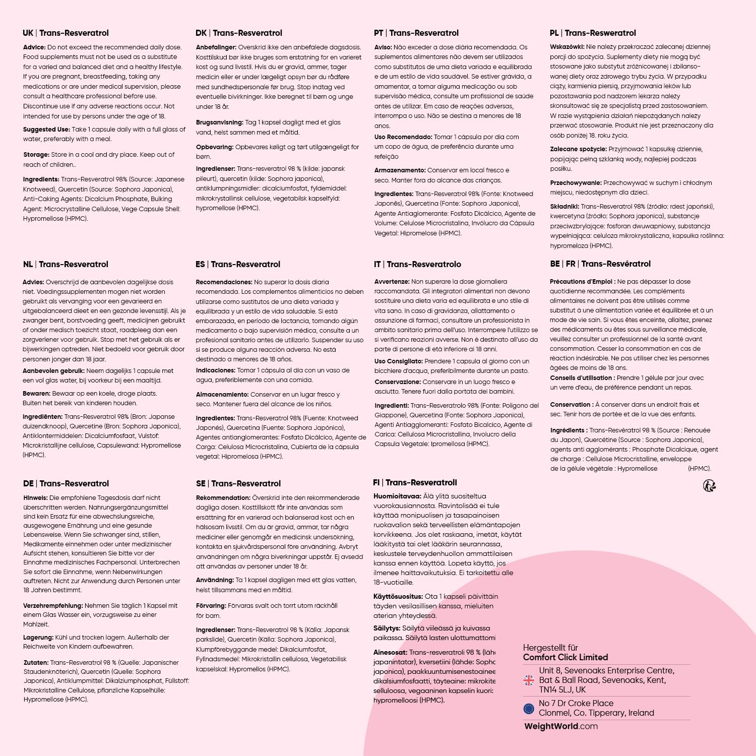 Trans - Resveratrol mit Quercetin 550 mg - 98% Reinheit aus japanischem Knöterich - 4 Monate Vorrat - 120 vegane Kapseln - 1 Kapsel Täglich - Frei von Magnesiumstearat - WeightWorld | 550 mg Trans Resveratrol 98% und Quercetin-Komplex, japanisches Polygon