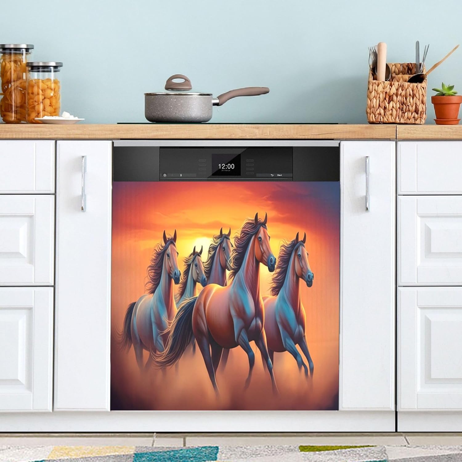 クールな漫画の馬の茶色の食器洗い機用マグネットカバー装飾冷蔵庫フロントデカールかわいいホリデーパーティー装飾23 x 66インチ