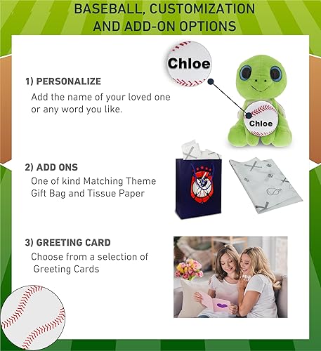 Miniatura 2 de DolliBu Sparkling Eyes - Animal de peluche grande de tortuga marina verde con felpa de béisbol, juguete de peluche suave de tortuga, juguete de