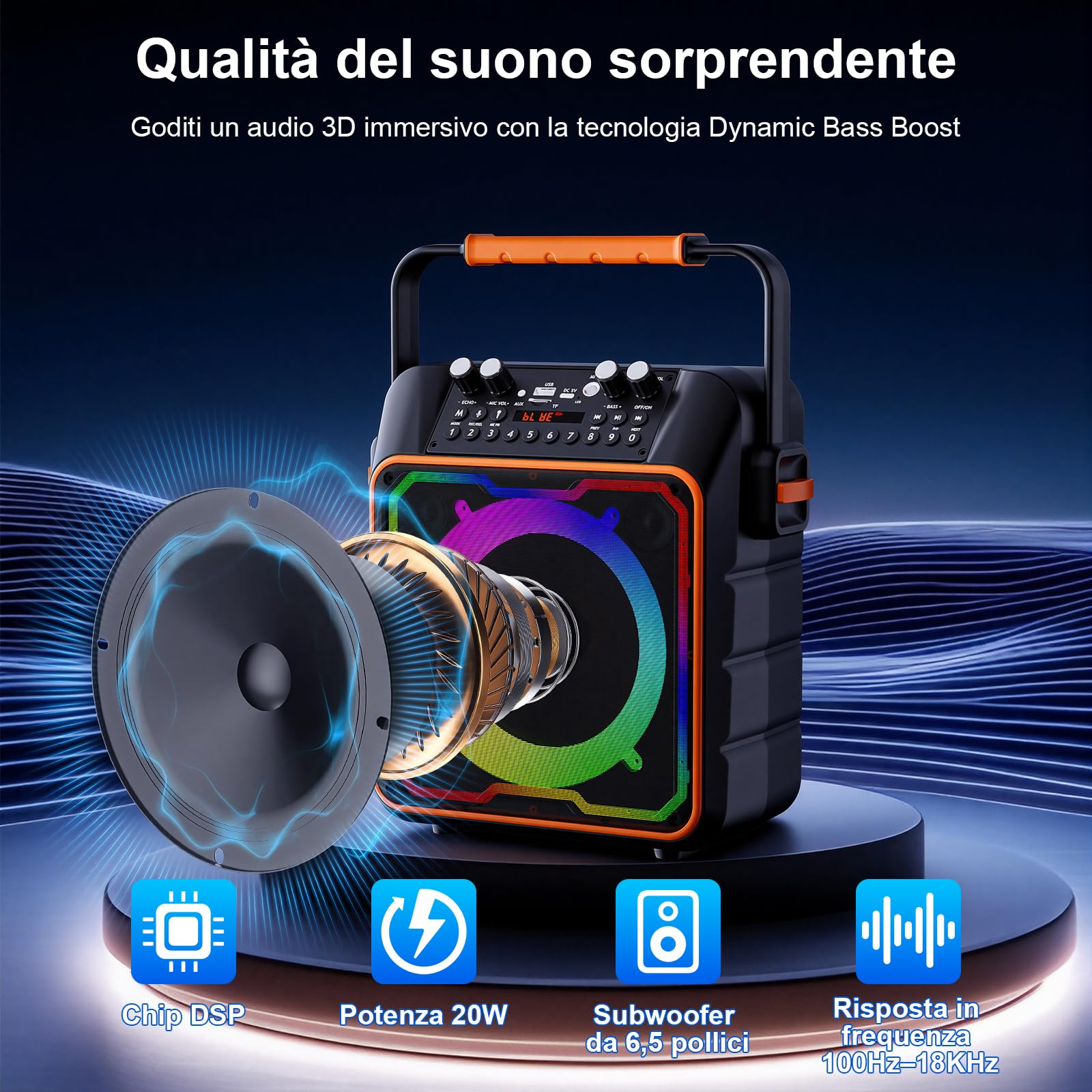 Karaoke con Microfono per Adulti e Bambini Cassa Karaoke Bluetooth Altoparlante Portatile Supporto Bluetooth/USB/TF/AUX/FM/TWS