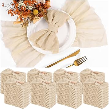 100 Pieces Cloth Napkins Beige Dinner Cheesecloth Napkins for Wedding,Wrinkled Cloth Napkins Bulk for Home Party Rustic Table Decoration, 17 x 17 Inch