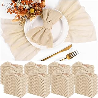 100 Stück Stoffservietten Beige Gaze-Servietten für Hochzeit, geknitterte Stoffservietten im Bulk für Hausparty rustikale Tischdekoration, 43 x 43 cm