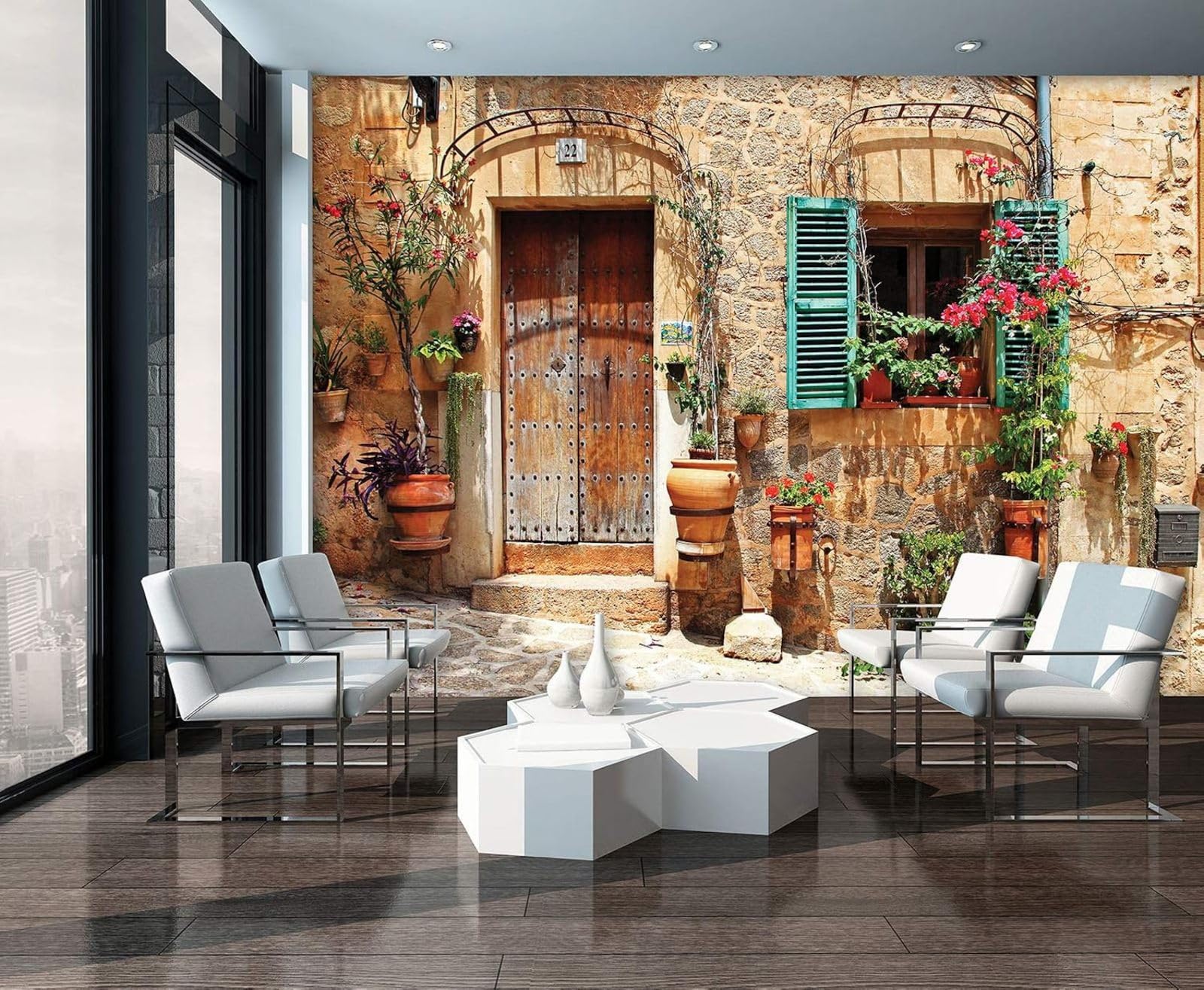 Kfjhgbdshhj 3D Mural Photo Mural-Wallpaper Wall Decoration City Flowers - View City Panorama Alley Italy Modern Wall Decoration Bedroom Living Room,150Cmx105cm Poster - Wall Sticker - Frameless Picture