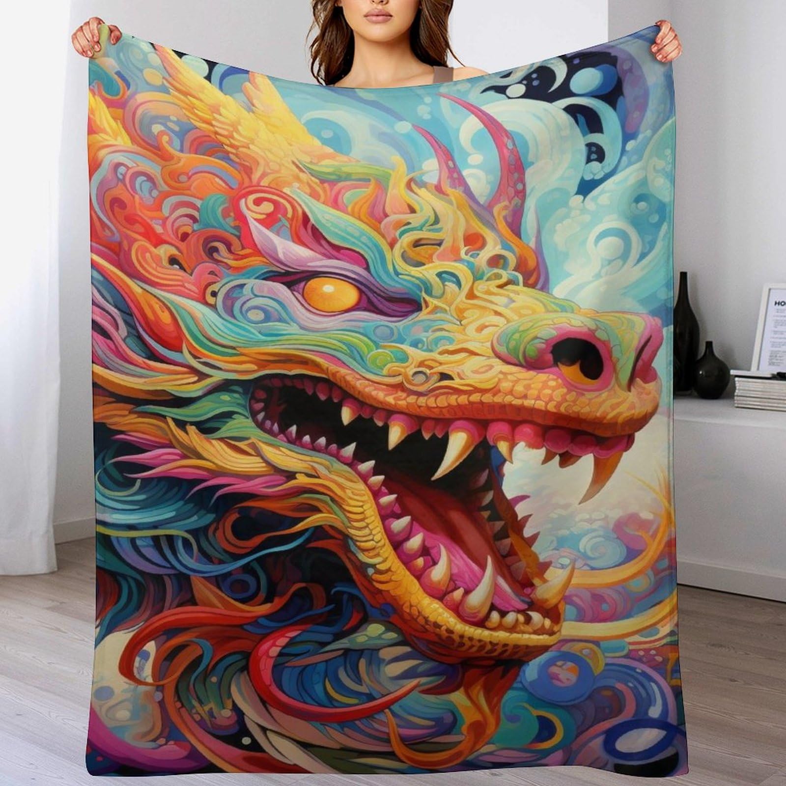 Couverture dragon contre le froid plaid flannel pour lit canapé voyage