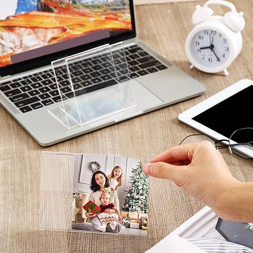 Miniatura 9 de Soaoo 15 marcos de fotos acrílicos de 4 x 4 pulgadas, marcos de cabina de fotos inclinados en forma de L, soporte de fotos de acrílico transparente