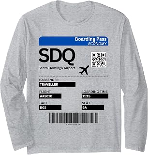 Flight Ticket Santo Domingo Vacation Dominican Republic Long Sleeve T-Shirt