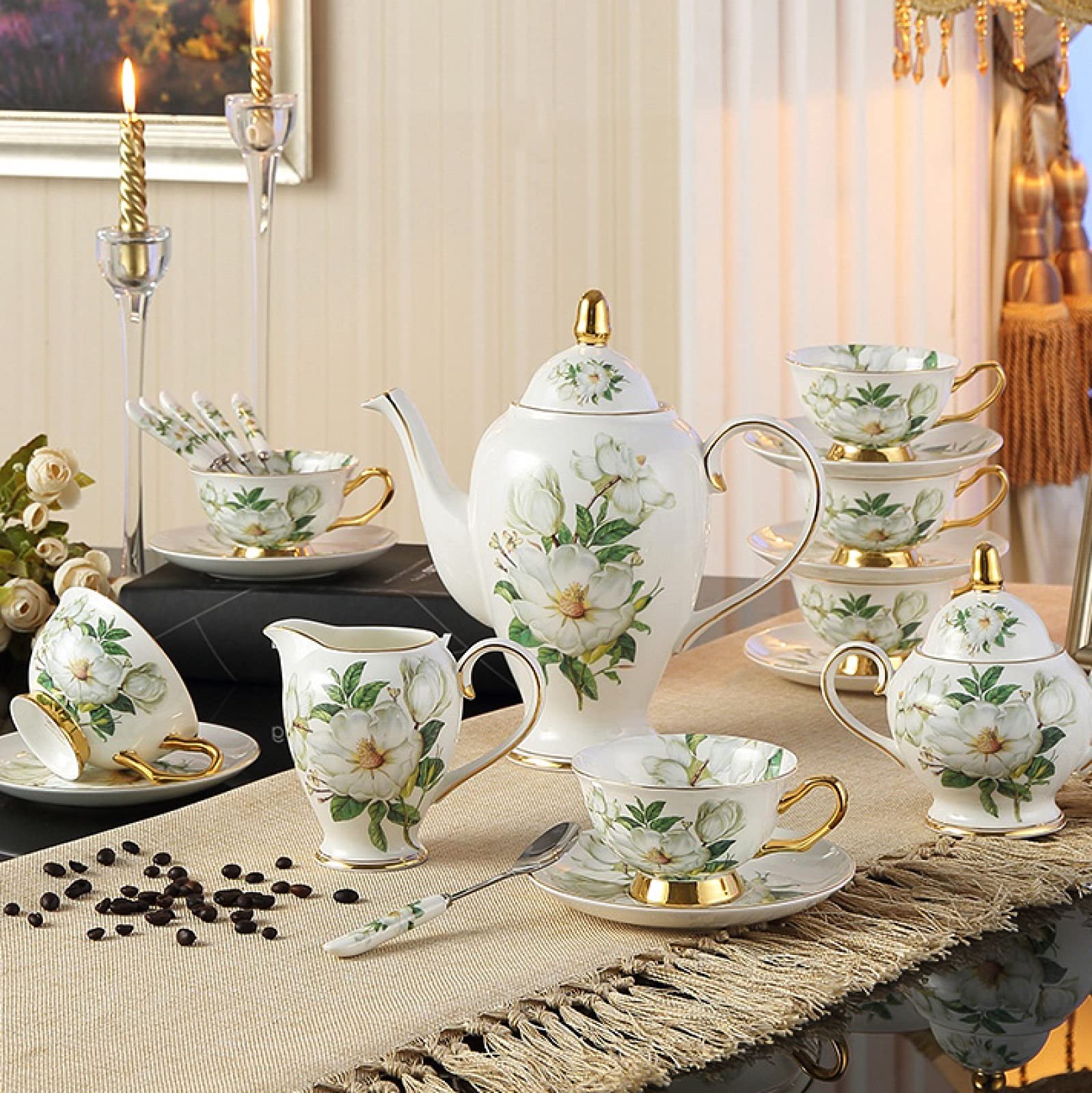 Zestaw Filiżanek Do Kawy I Spodków Z Łyżeczką Zestawy Filiżanek Do Herbaty Z Porcelany Kostnej Ze Złotymi Wykończeniami I Pudełkiem Prezentowym, Odpowiednie Na Popołudniową Herbatę I Kawę