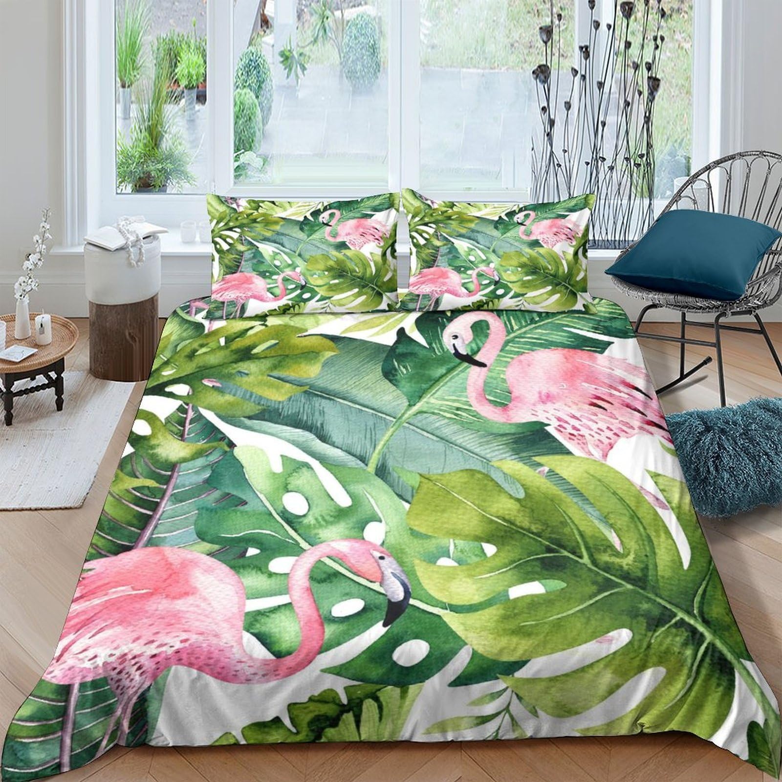 Ctjqhvkz Style-4 3D Printed Tropical Flamingo Fitted Sheet Microfiber Soft Green Leaf Mattress Cover Anti-Slip Machine Washable For Bedroom Guest Room Decor Single（135X200cm）
