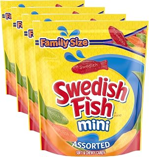 SWEDISH FISH Mini Assorted Soft & Chewy Candy,Family Size,Bulk Candy,1.8 lb,(Pack of 4)