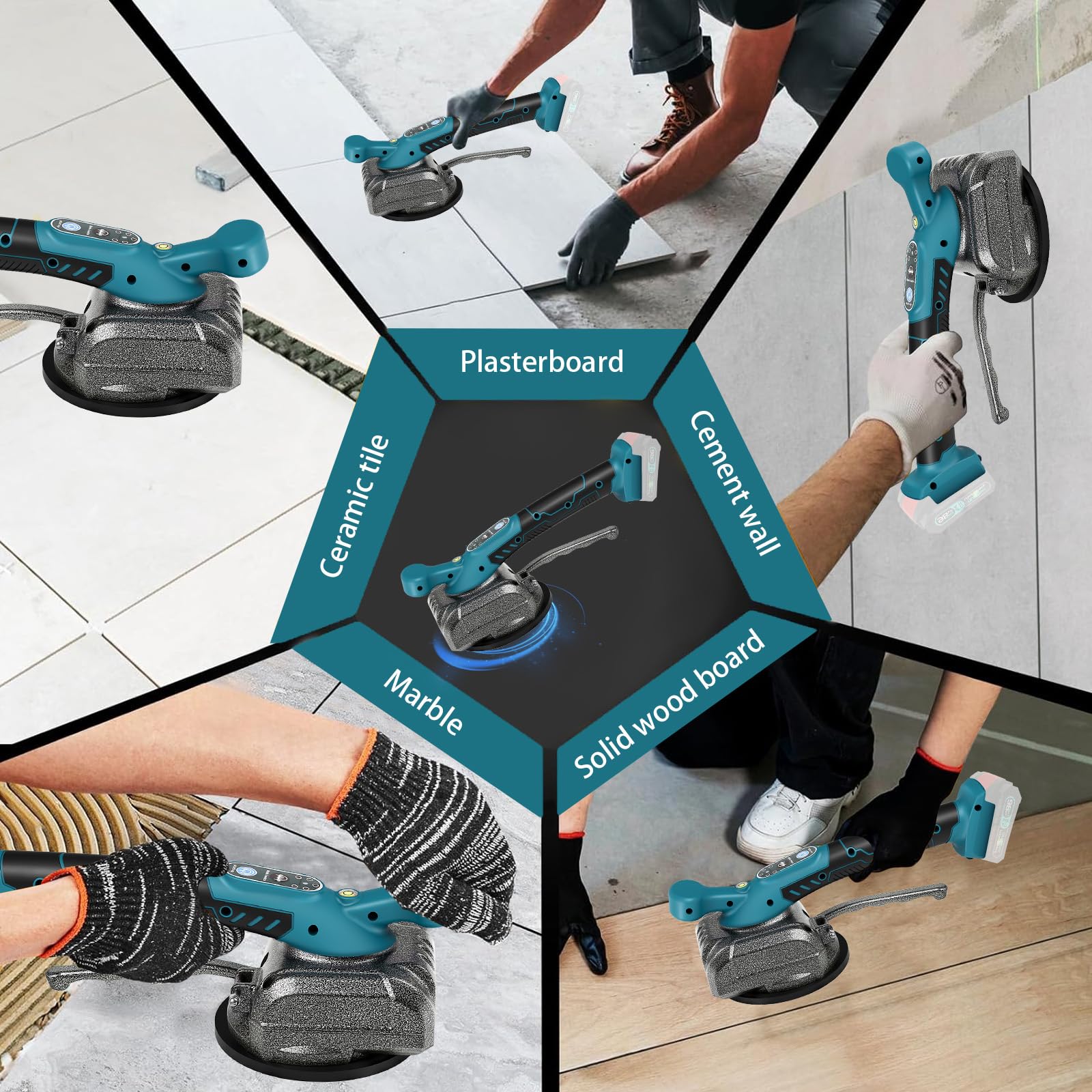 Machine Carrelage Vibrante pour Makita 18V Batterie, Vibreur de Carrelage Ventouse 100 x 100mm 5 Vitesses Réglables Capacité de 60kg de Carrelages & Carreaux Muraux (Sans Batterie)