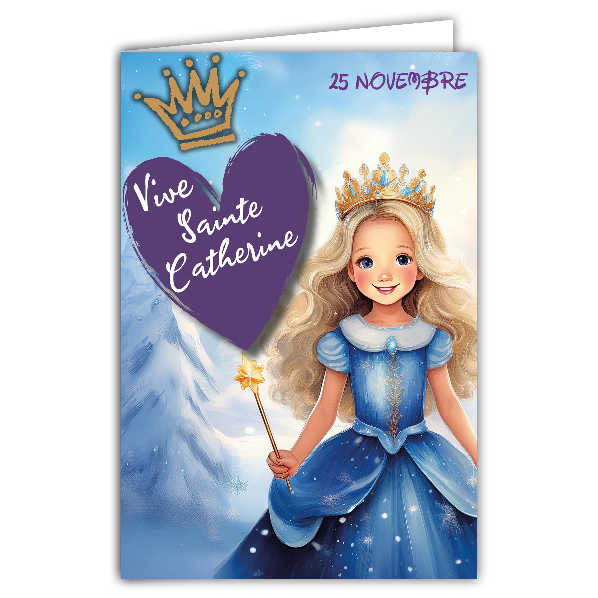 68-1344 Vive Saint Catherine 25 November Wish a Happy Birthday to a Little Girl Who Loves Princesses Frozen Blue Dress Crown with White Envelope 12 x 17 cm