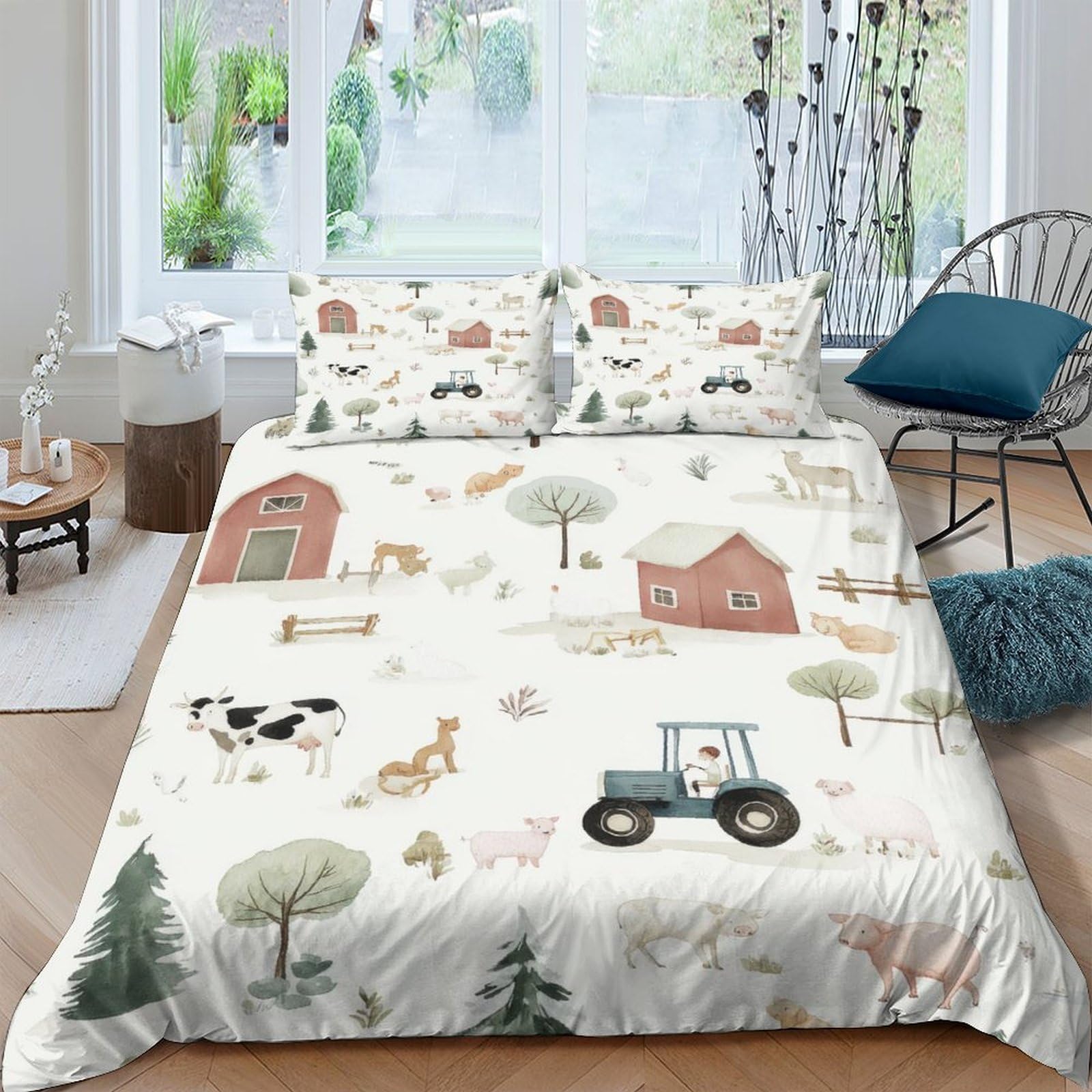 Ctjqhvkz Style-5 3D Printed Farm Animal Fitted Sheet Microfiber Soft Cartoon Barn Tractor Mattress Cover For Bedroom Guest Room Decor Single（135X200cm）
