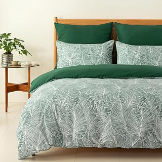 Tokokimo Juego de funda nórdica de microfibra suave, 260 x 220 cm, con 2 fundas de almohada, color verde esmeralda, diseño de hojas tropicales, color verde