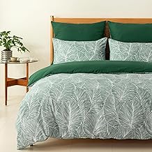 Tokokimo Double Bed Linen 240 x 220 cm with 2 Pillowcases 50 x 80 cm Tropical Leaves Design Bed Linen 220 x 240 cm with Top Sheet and Duvet Cover with Zip Dark Green