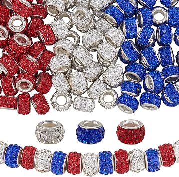 120PCS 12mm Rhinestone Large Hole Spacer Beads for Beadable Pens