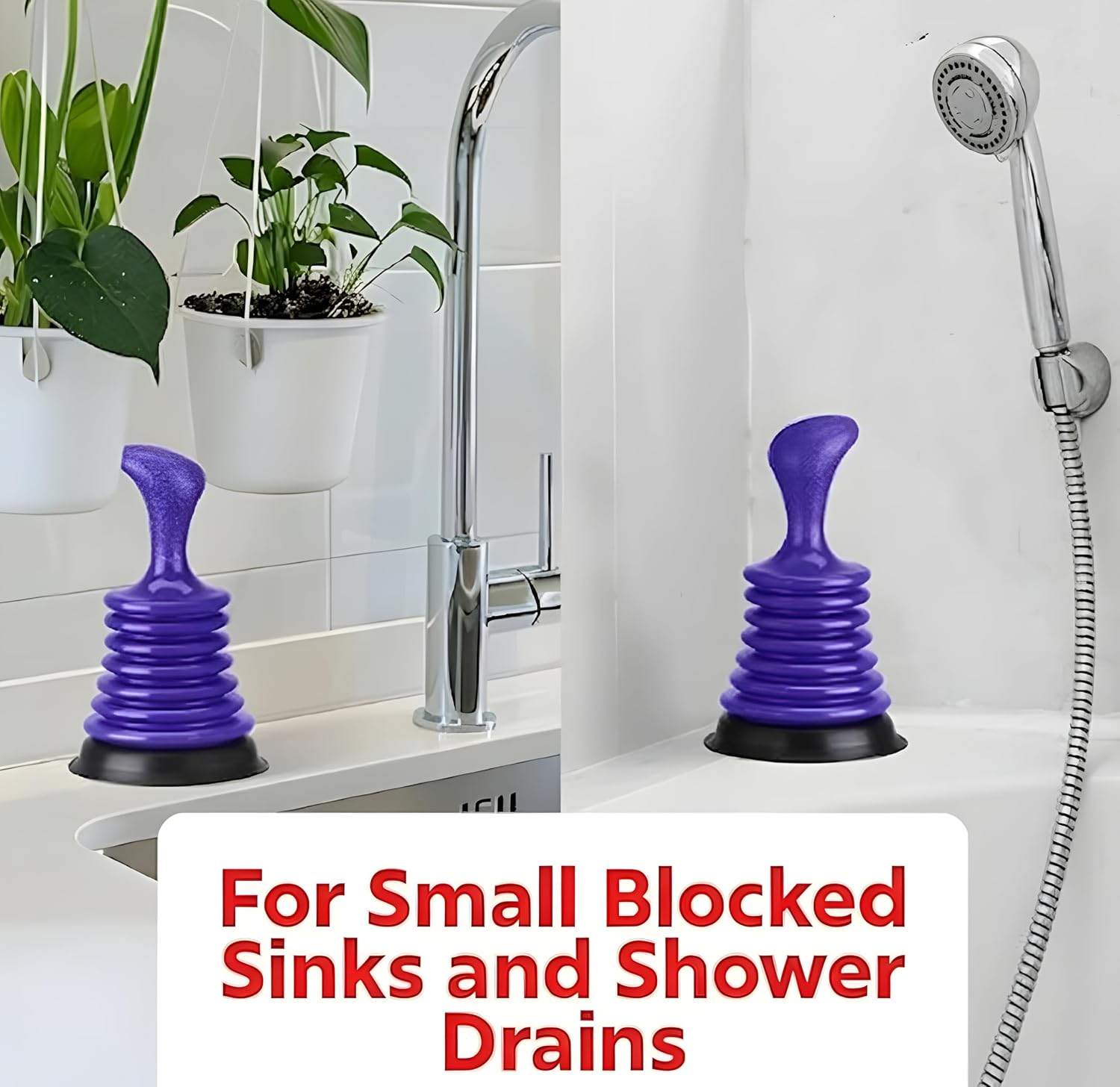 Mini Sink Plunger 2 Pack (Blue & Black), Powerful Bellows Clog Remover, Commercial Style Plumbing Tool for Kitchen & Bathroom Drains, Compact for Sink, Bathtub & Shower