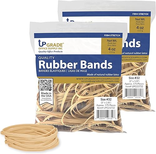 Upgrade Office Supply UPG23732PK2 Bandas de goma, tamaño #32 (3 x 18 pulgadas), bolsas de 4 onzas (paquete de 2), color crepé natural, fabricado en