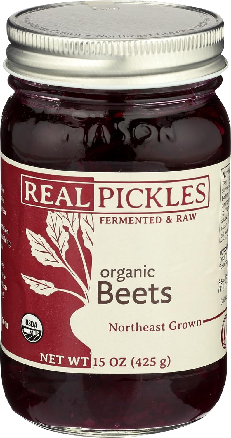 Real Pickles Organic Pickled Beets, 15 oz - Probiotic-Rich Raw Fermented Snack with Local Beets & Herbs