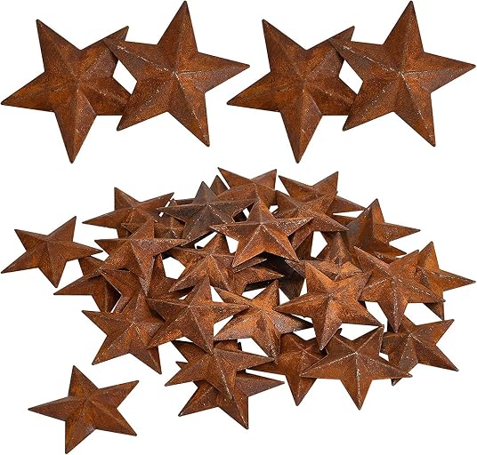 GORGECRAFT 30PCS 1 Inch Metal Rusty Barn Star Antique Primitives Rustic Country Tin Steel Stars Crafts Ornaments Accents Decor 3D Tin Star for Vintage Home Farmhouse Wall Decor