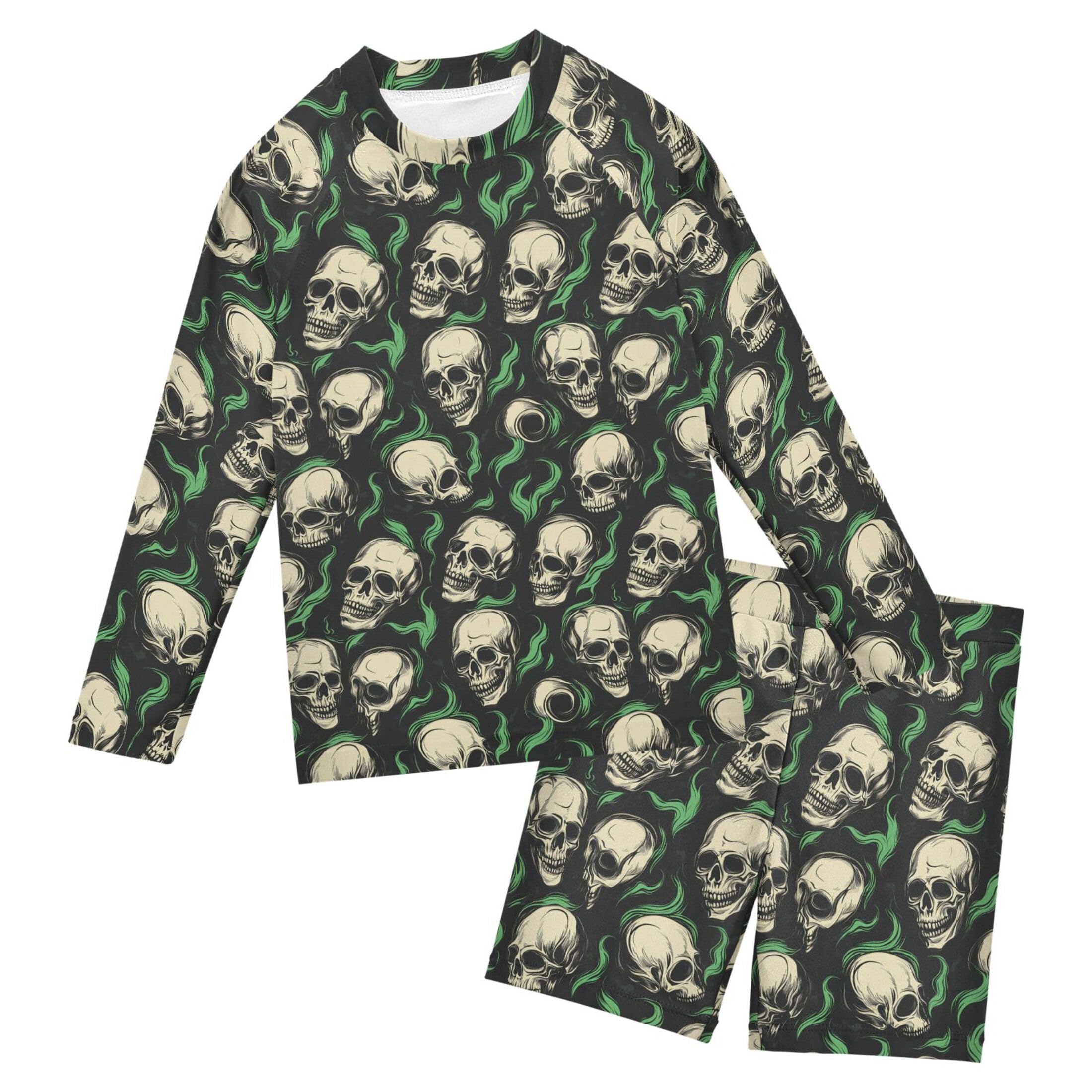 Skull Fire Baby Boys' Toddler Long Sleeved Rashguard Swim Bathing Suit Set B0404430