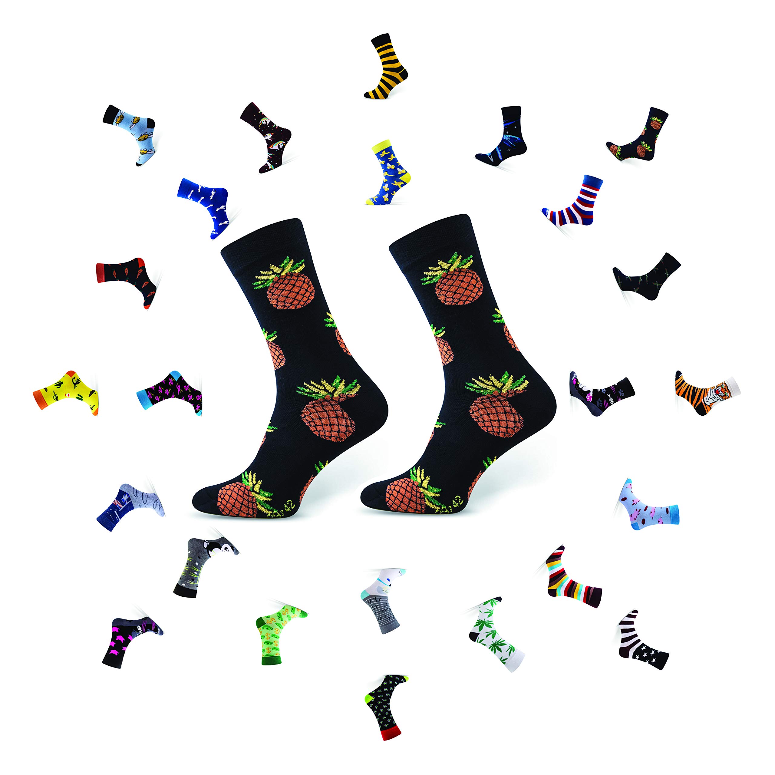 Sesto Senso Funny Socks Women Men Cotton Fancy Patterned Colourful Crazy Oddsocks Mid Calf Socks fruits 39-42 7-10 Pineapple