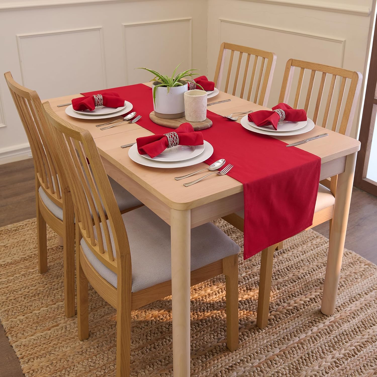 Encasa XO Table Runner 13"x59" Long | Cotton Canvas Fabric | Deep Red Solid Color | Machine Washable & Durable
