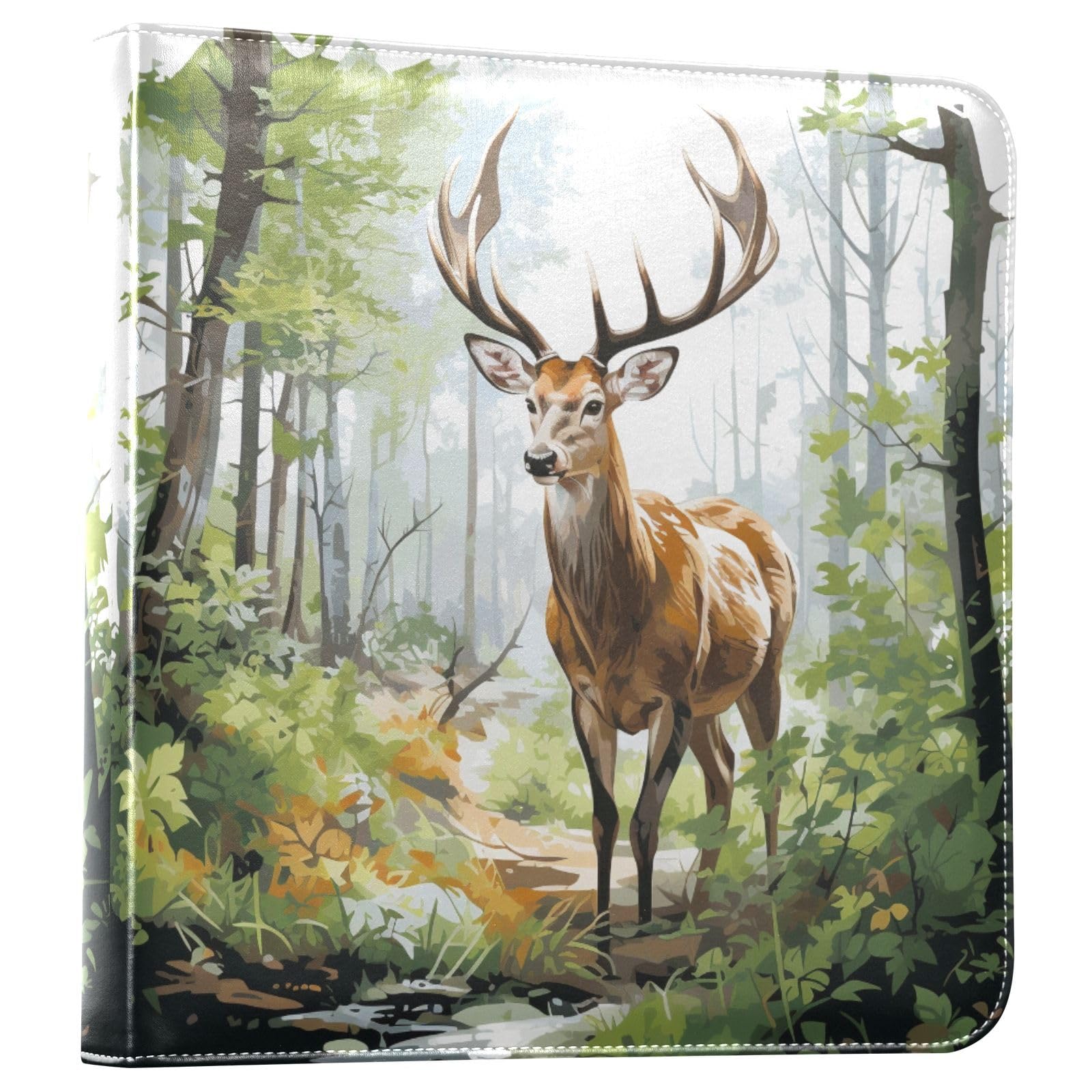 JIPONI Deer Walking Large Photo Album, DIY Leather Cover Scrapbook Albums for 4x6 5x7 6x8 Pictures, Self Adhesive Memory Book for Wedding, Baby, Family