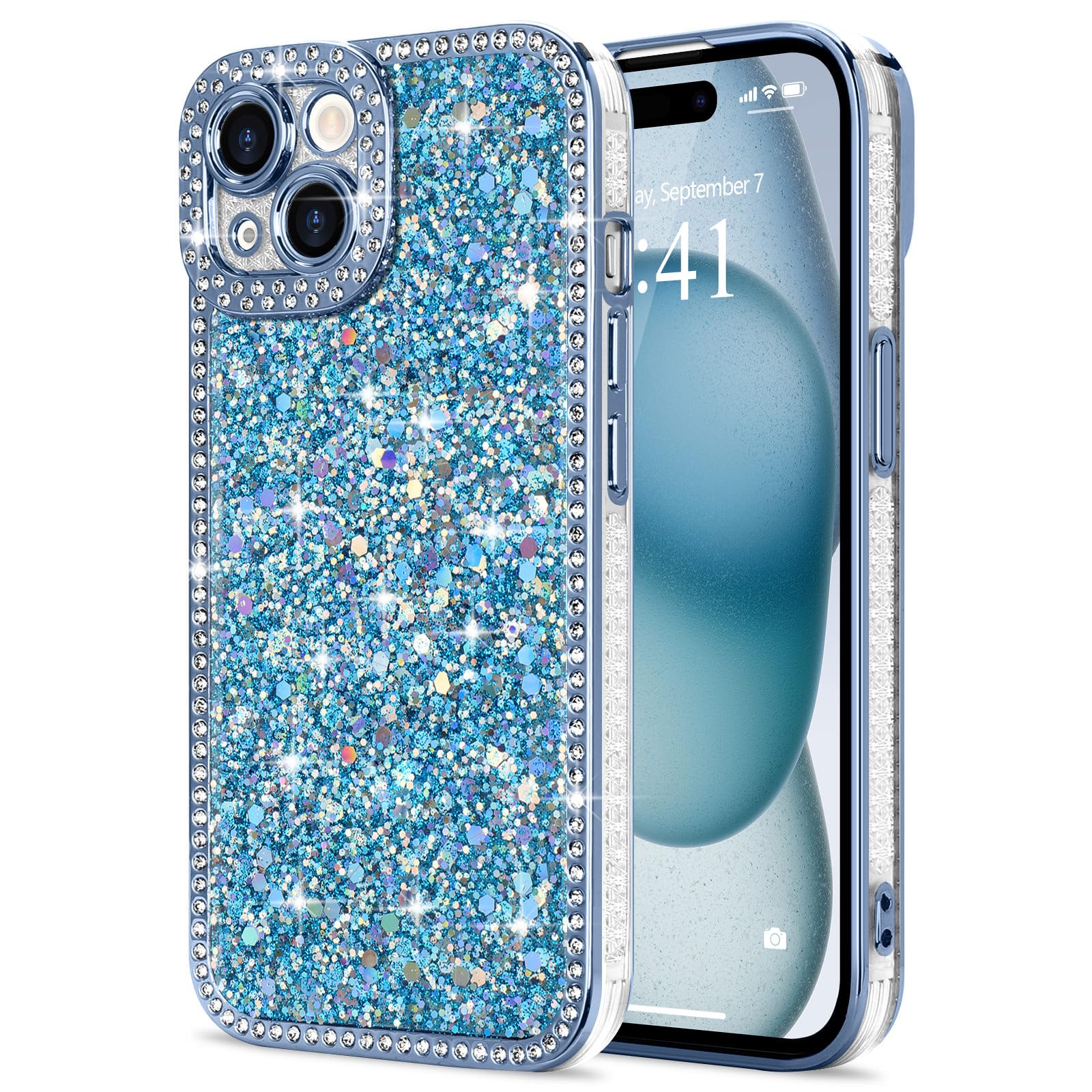 Lafunda for iPhone 15 Case Glitter, Luxury Shiny Bling Sparkly Phone Cover with Crystal Diamonds Rhinestone for Women Girls Soft TPU Slim Shockproof