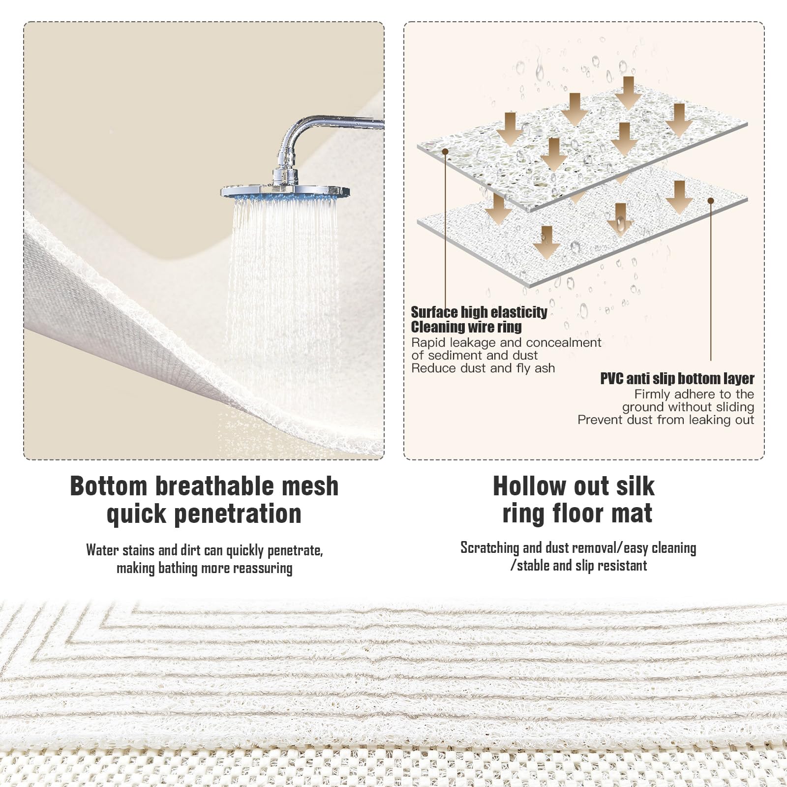 Duschmatte rutschfest 50x80cm, Antirutschmatte Dusche, Badematte mit Ablauflöchern, Schnell Trocknend Badematte Duschmatten PVC-Luffa Massage Antirutschmatte für Badezimmer Duschwannen