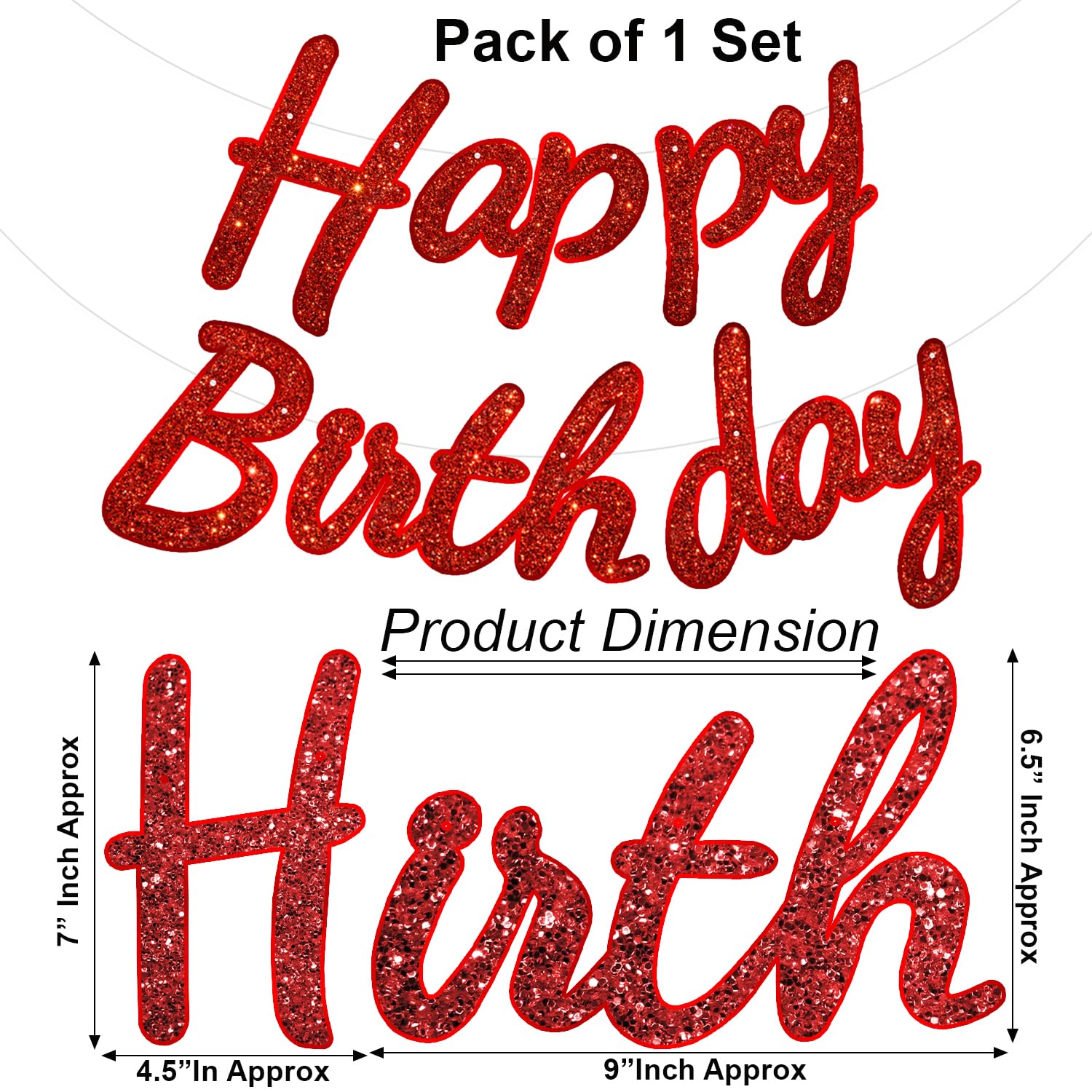 Red Glitter Birthday Banner - Sparkle Party Decor -2