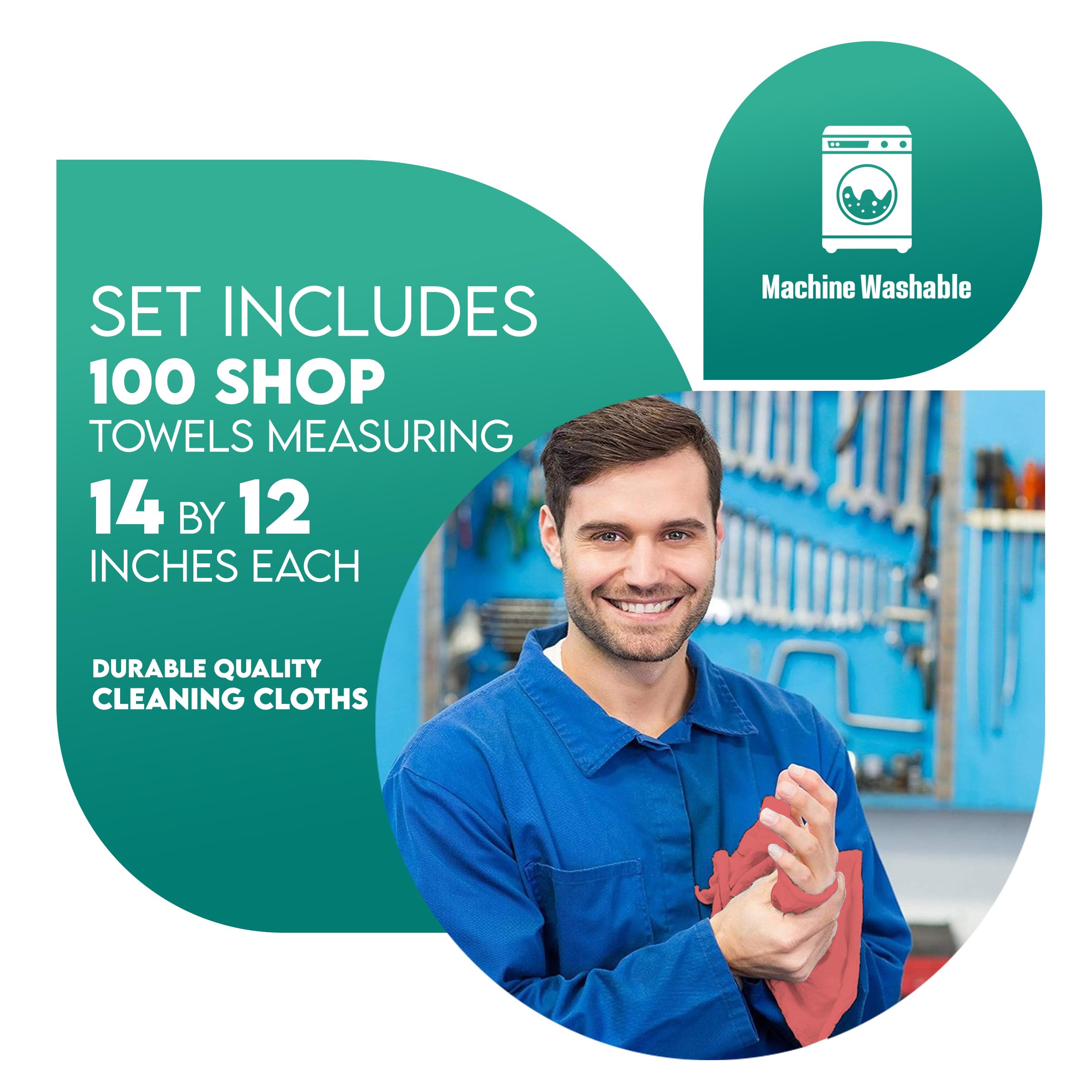 ZUPERIA Toallas de tienda (14 x 12 pulgadas, paquete de 100) trapos de limpieza de grado comercial a granel para garajes, automóviles, industrias y hogares (rojo)