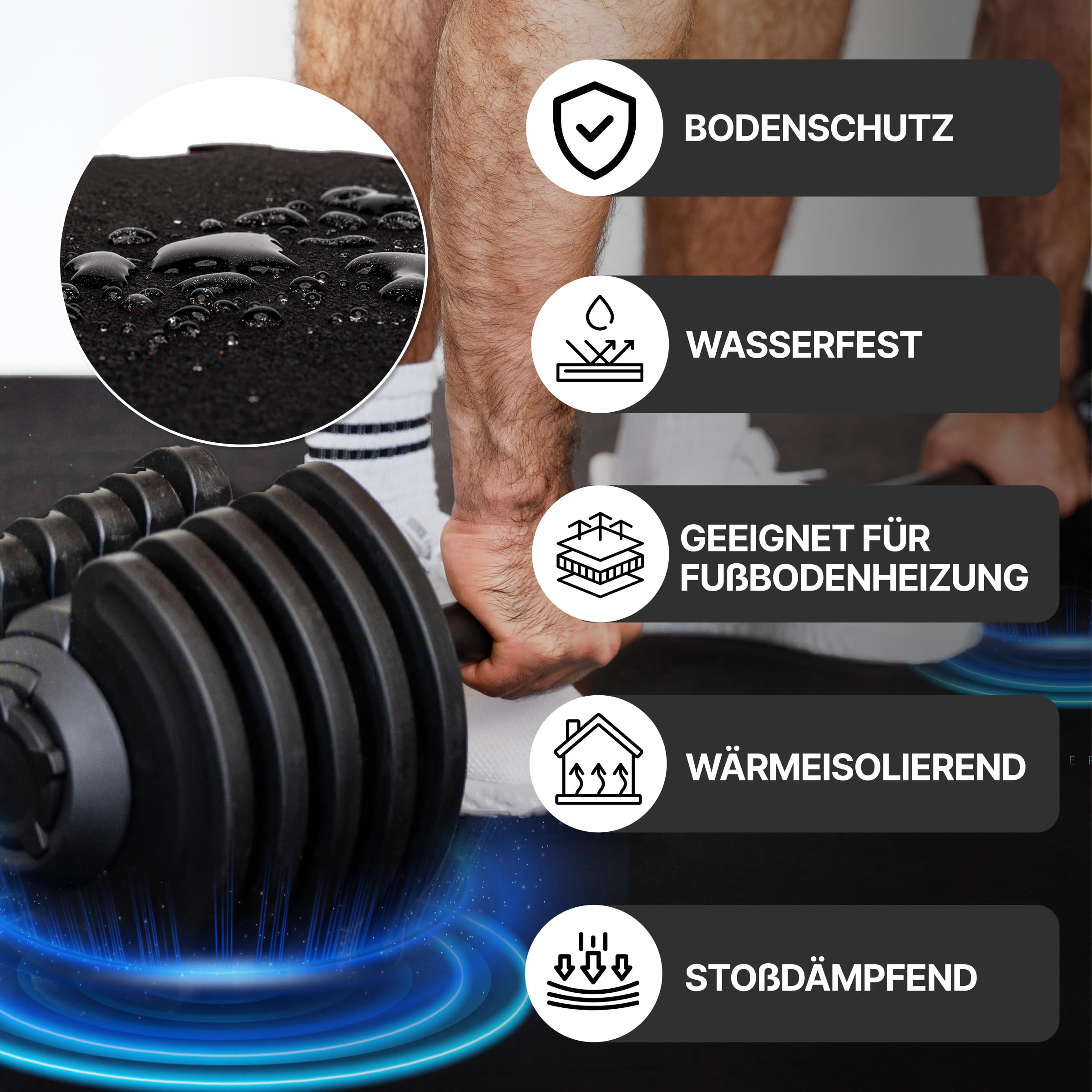 NEOLYMP Bodenschutzmatte Fitness, extra Dicke und robuste Gummimatte Fitnessboden - Puzzlematte Bodem, Gymnastikmatte, Sportmatte, Fitnessmatte (80 Matten | 8 M²)