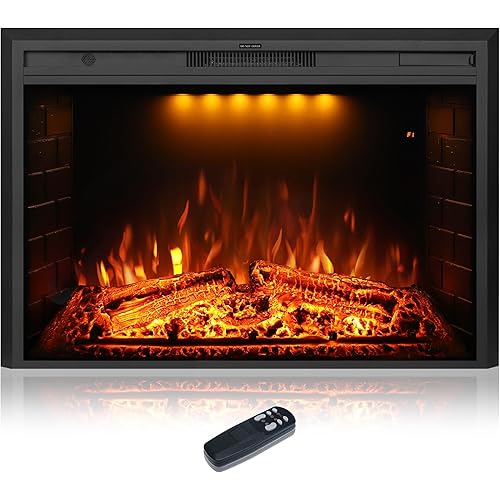 40 inch Wide Electric Fireplace, Wall Fireplace Electric with Remote Control, Realistic Log and Crackling Sound, Overheating Protection and Timer,750/1500W Black
