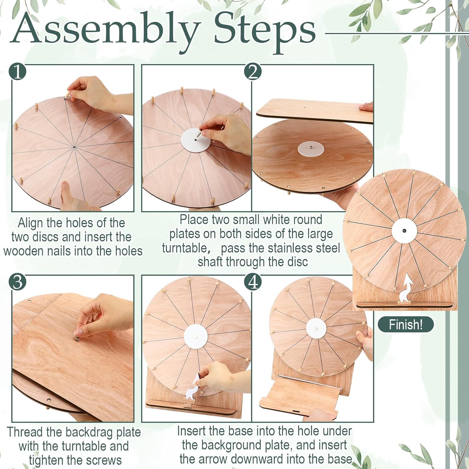 11.4 Inch Spinning Wheel Erasable Raffle Spin the Wheel Game with Stand and Arrow Wooden Prize Tabletop Spinner Raffle Roulette for Wedding Family Bridal Party Baby Shower Games(Wood Color)