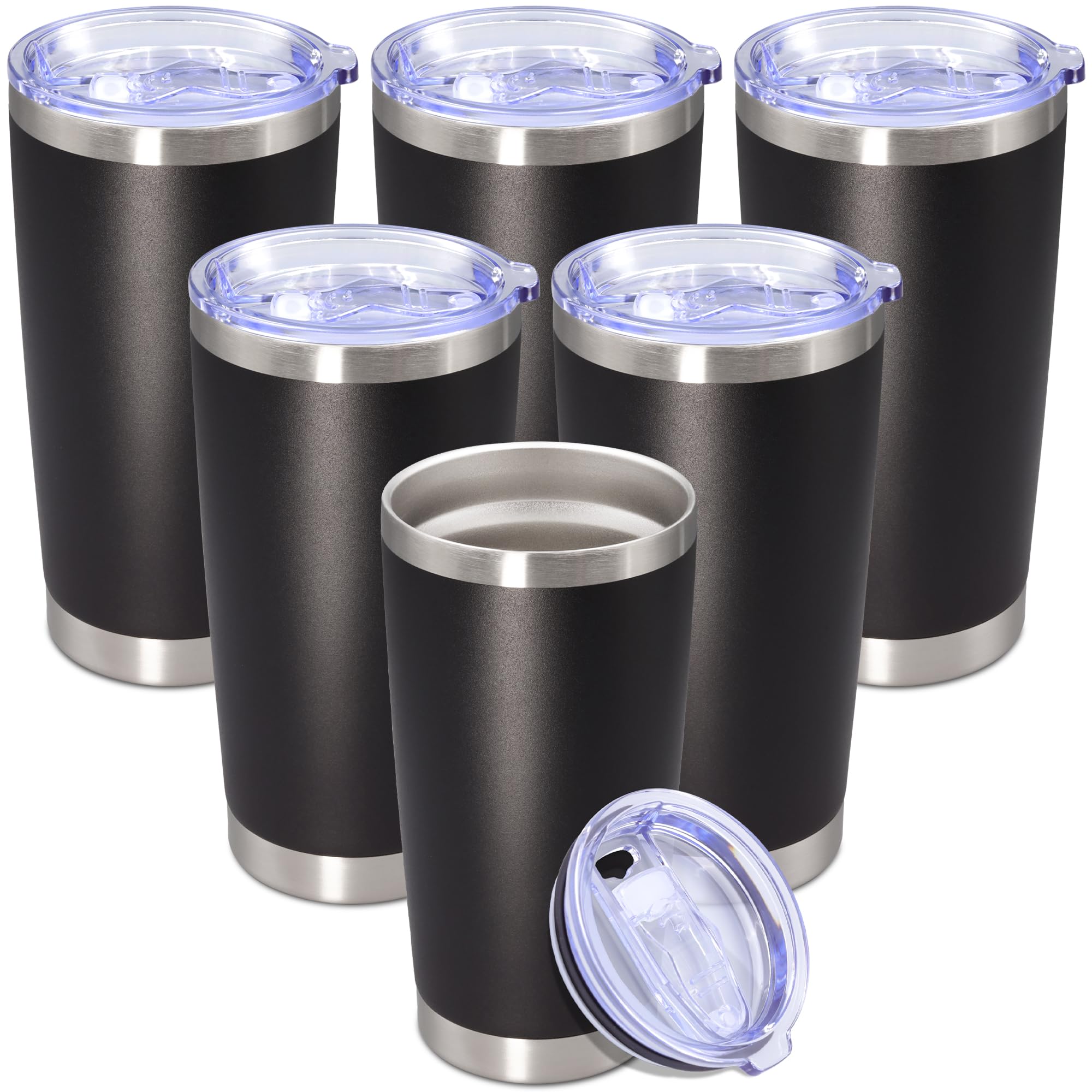 Trinkbecher mit Deckel, doppelwandig, vakuumisoliert, Edelstahl, Kaffeebecher, Reise-Kaffeebecher, pulverbeschichtet, hält warm und kalt, 6 Stück | Doppelwandiger Vakuum-Kaffeebecher, pulverbeschichtet, hält heiß und kalt