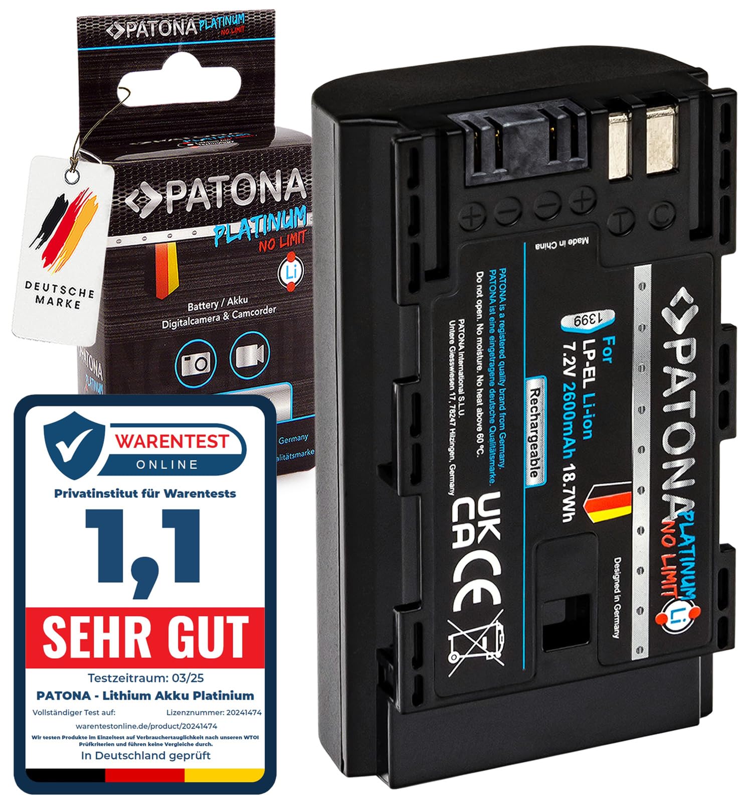 PATONA Platinum Batterie pour Canon LP-EL LPEL 2600mAh 7.2V