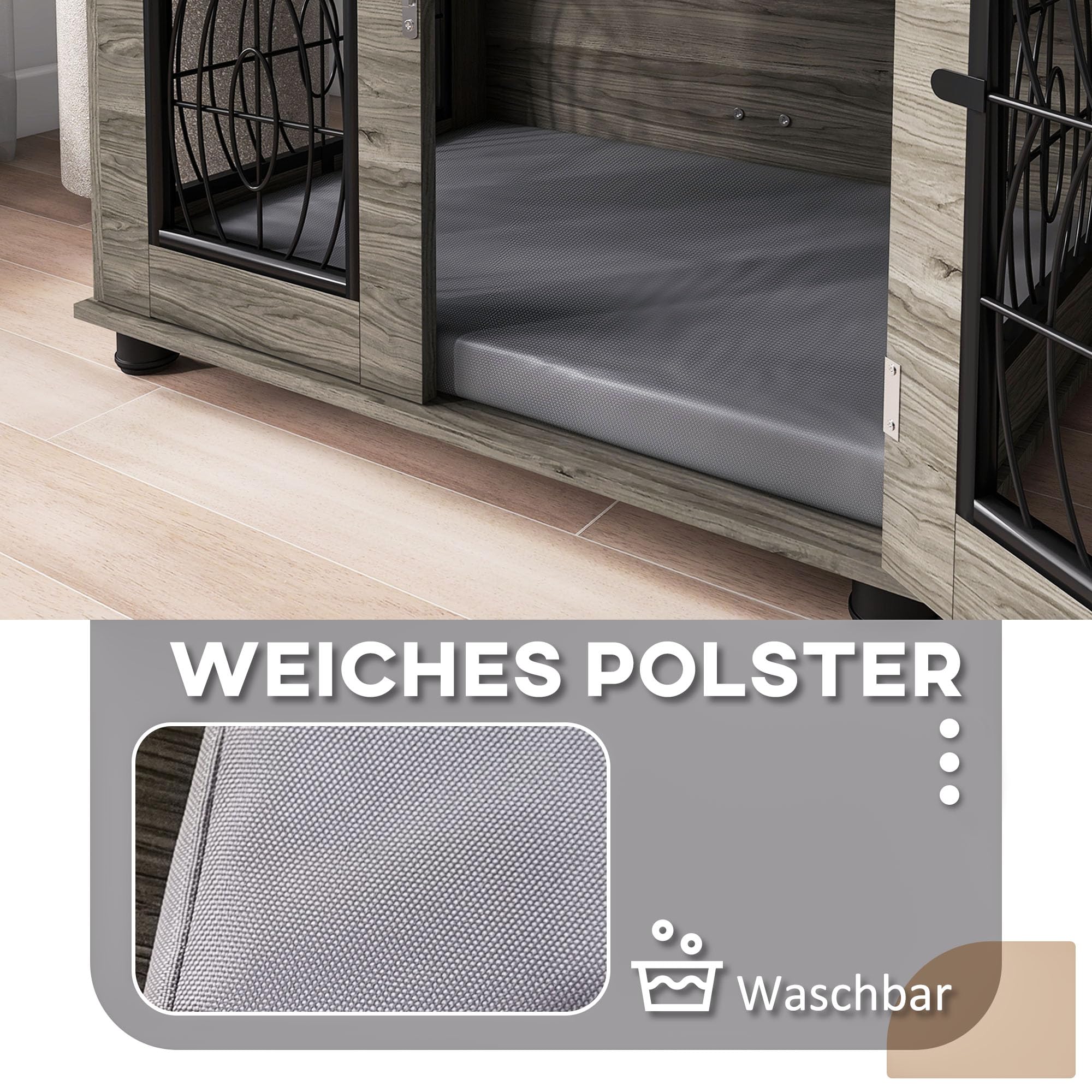 PawHut: Caseta de perro con cojín, puerta con cerradura, malla metálica de ventilación, para perros medianos de hasta 20 kg, gris, 80 x 56 x 63 cm