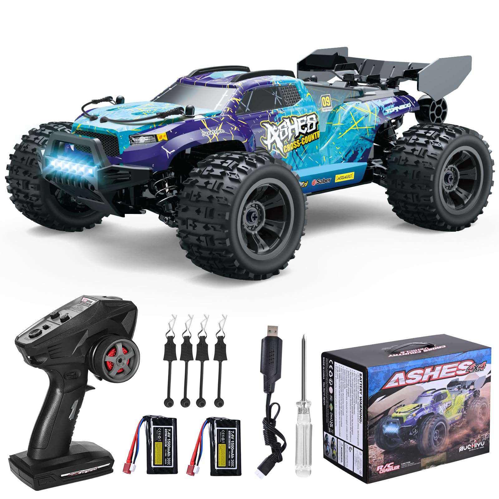 SupKonXi afstandsbedieningsauto, 40 km/u RC-auto, 1:16 Hobby RC-buggy, 4WD all-terrain, snelle RC-truck, 2,4 GHz RC-crawler, 2 accu's, 40 minuten, geweldig cadeau voor volwassenen en kinderen