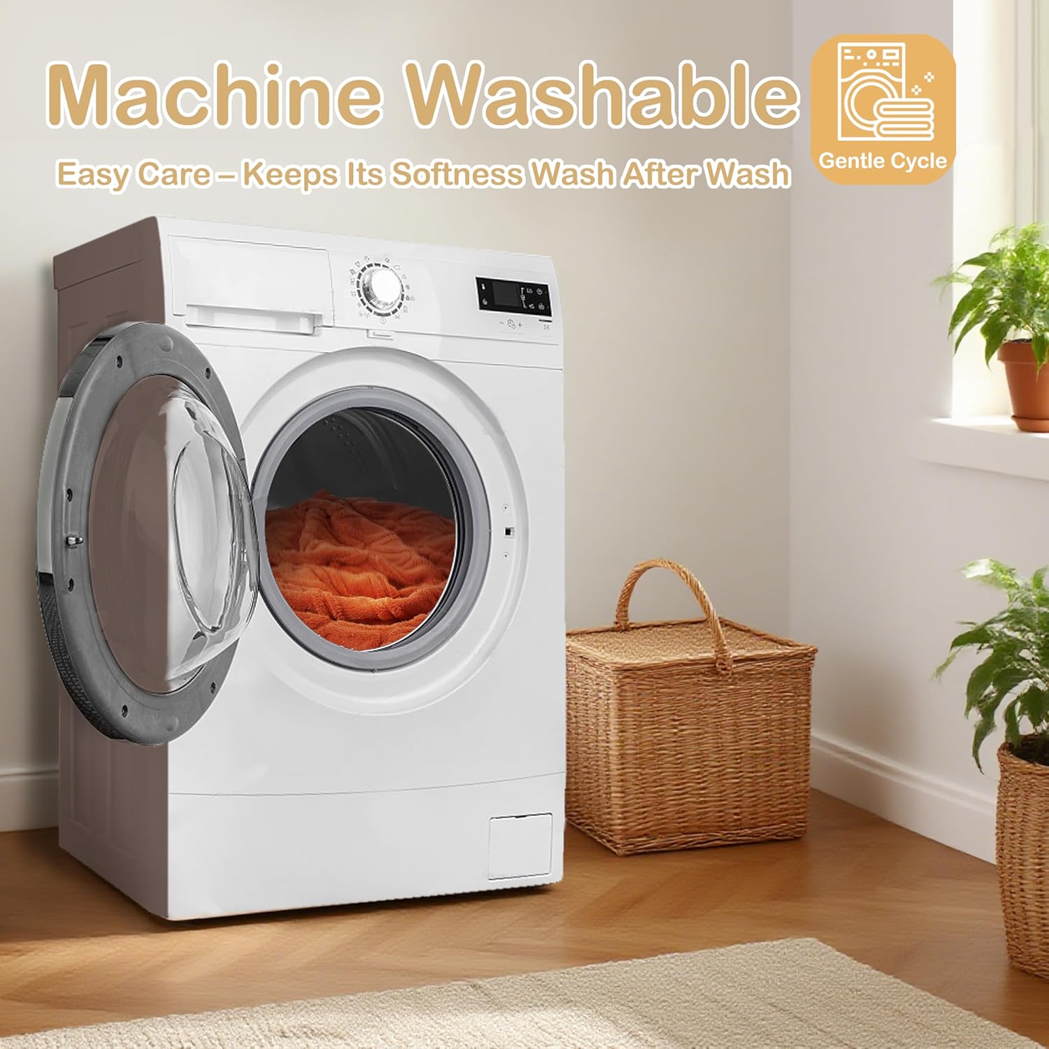 Blanket Queen Size 90"x90", Ultra-Soft Microplush, Diamond-Shaped Pattern, All-Season Lightweight Warmth, Dual-Sided Use, Cozy for Bed/Sofa/Office/Camping, Easy Care, Orange