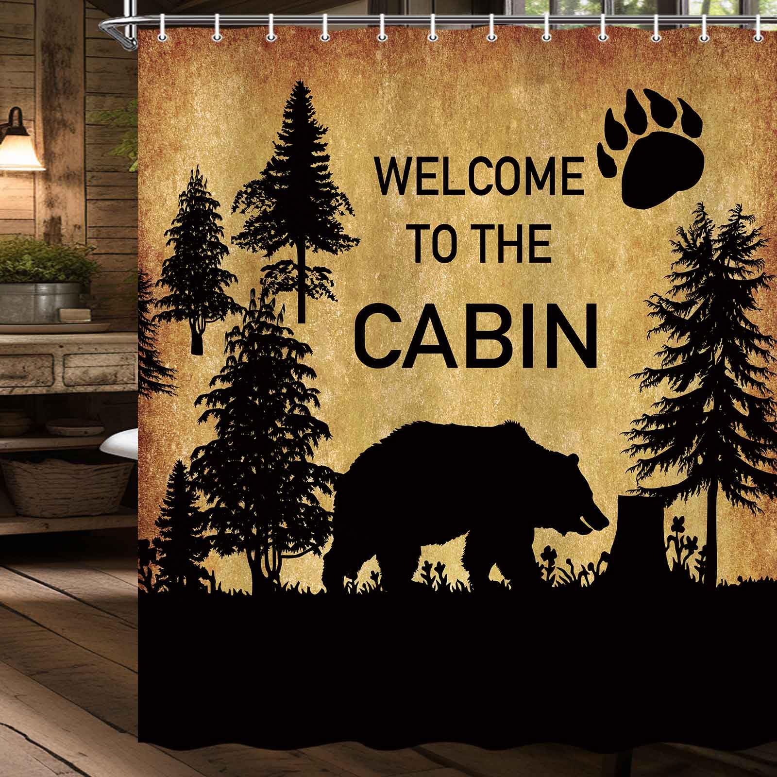 MERCHR Cortina de ducha estilo campestre, decoración de bosques de animales salvajes rústicas de cabina de ducha cortinas de baño de tela impermeable de 71 x 71 pulgadas, ganchos incluidos