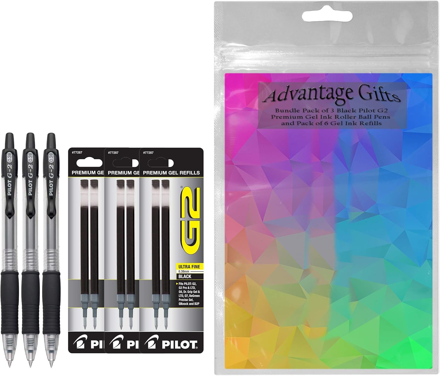 G2 Premium Refillable & Retractable Rolling Ball Gel Pens with Refills, Ultra Fine Point, Black Ink, 6 Count Bundle with Plastic Pouch