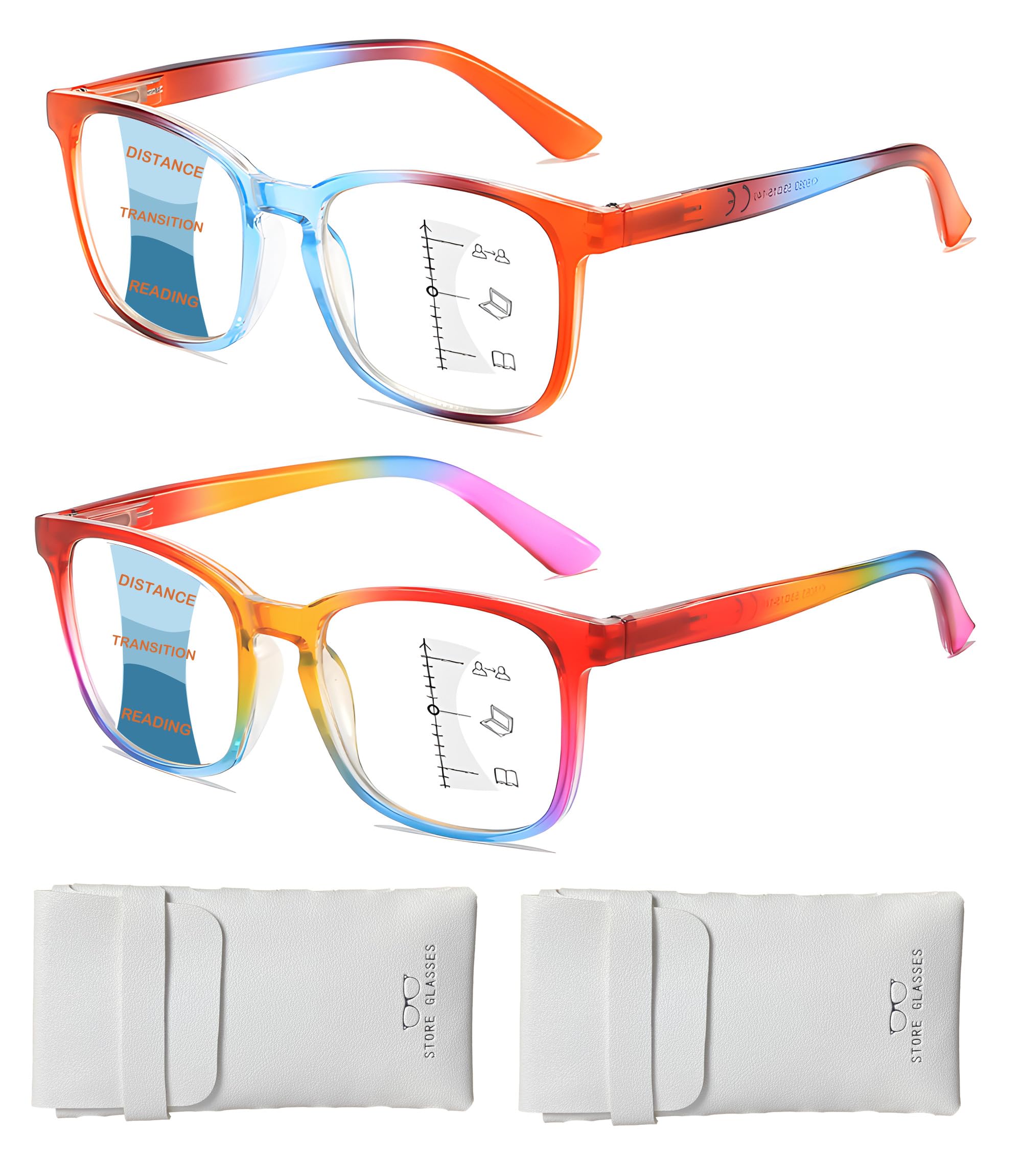 Progressive Multifocal Reading Glasses For Women, Fashionable Gradient Frames with Spring Hinges, Anti Blue Light UV400