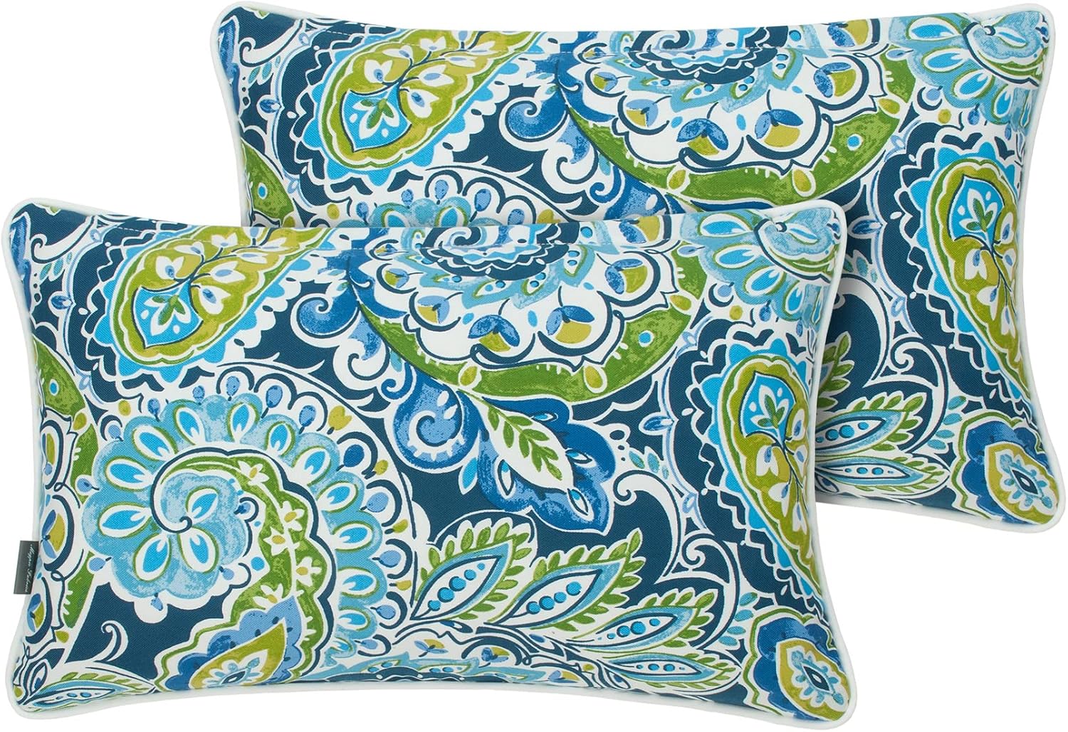 Magpie Fabrics Pack of 2 Outdoor Lumbar Pillow Case Covers 12"x20", Waterproof Rectangular Throw Pillowcase Shell Decorative Sham for Patio Garden Couch - Paisley Lapis Green - Image 7