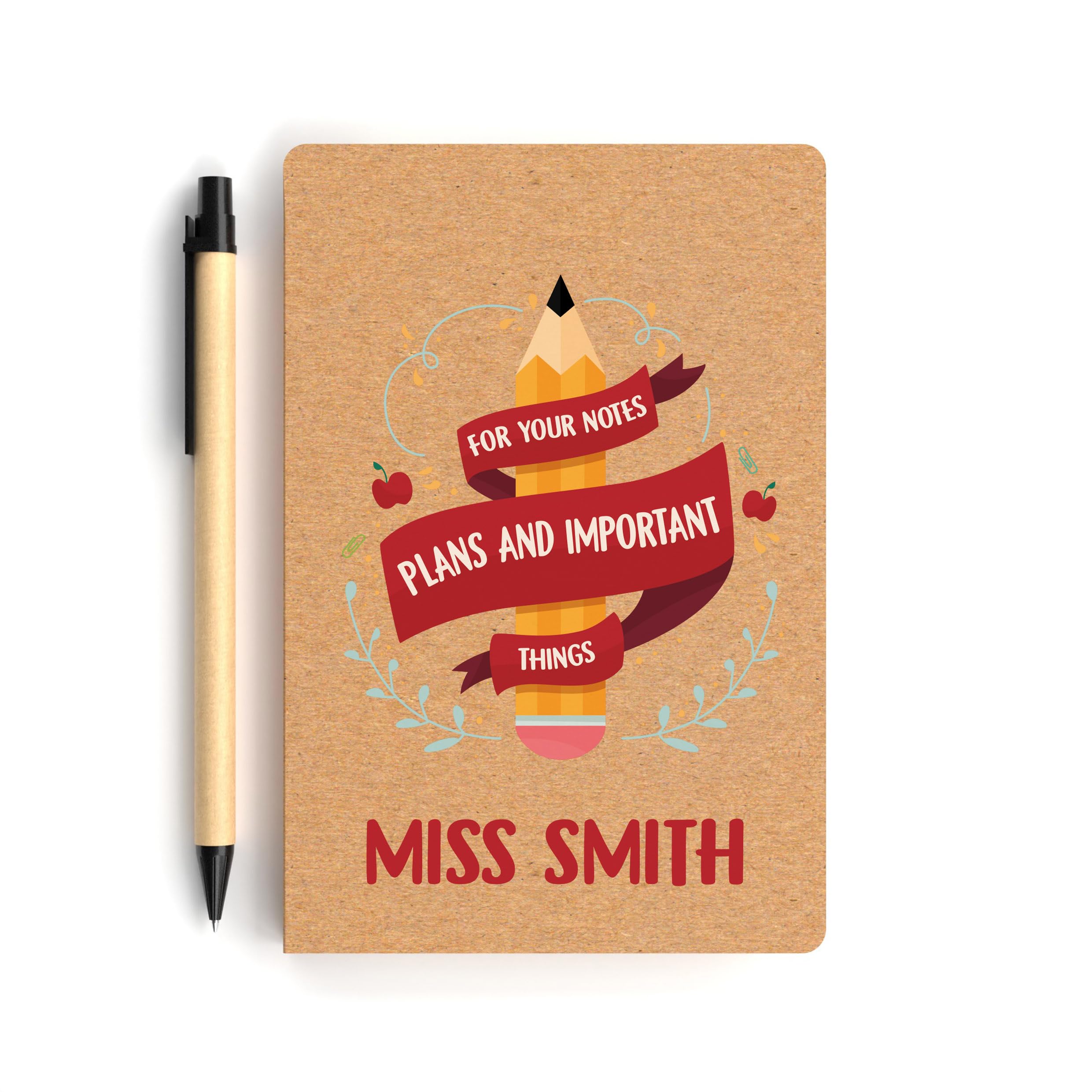 Beecreative Personalised Teacher Planner Notebook - Gift For Teacher - Teacher Notepad With Paper Pen - Eco Notebook