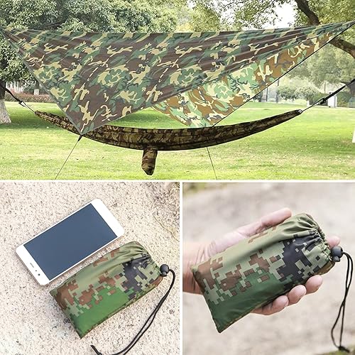 Miniatura 8 de Azarxis Hamaca de lona para camping, mosca de lluvia, toldo impermeable para tienda de campaña, toldo de tela para picnic para senderismo al aire