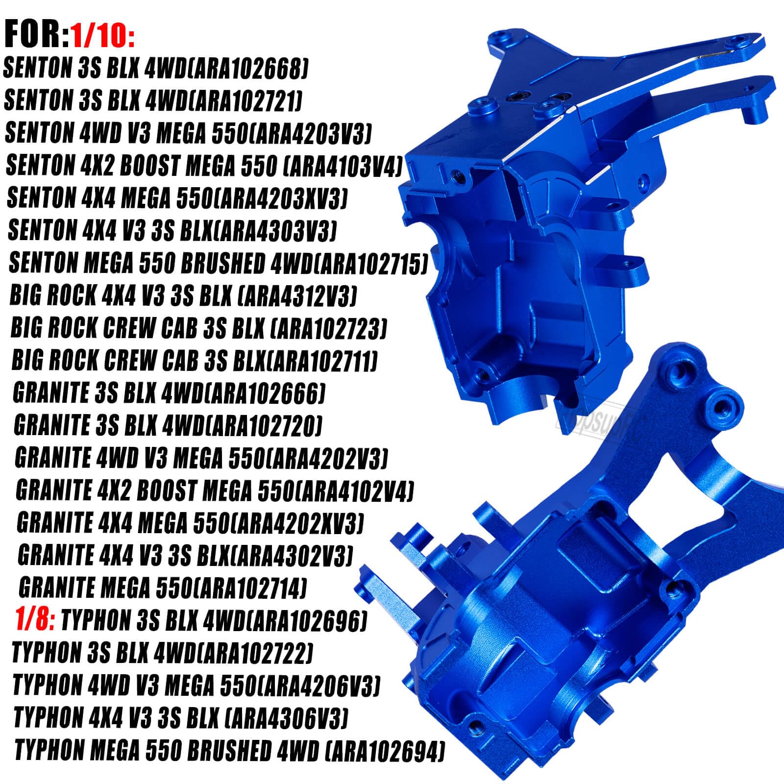 Aluminum Gearbox Covers & Shock Tower Upgrades For Arrma 1/10 Big Rock, Granite, Senton 3S & 1/8 Typhon (Red)