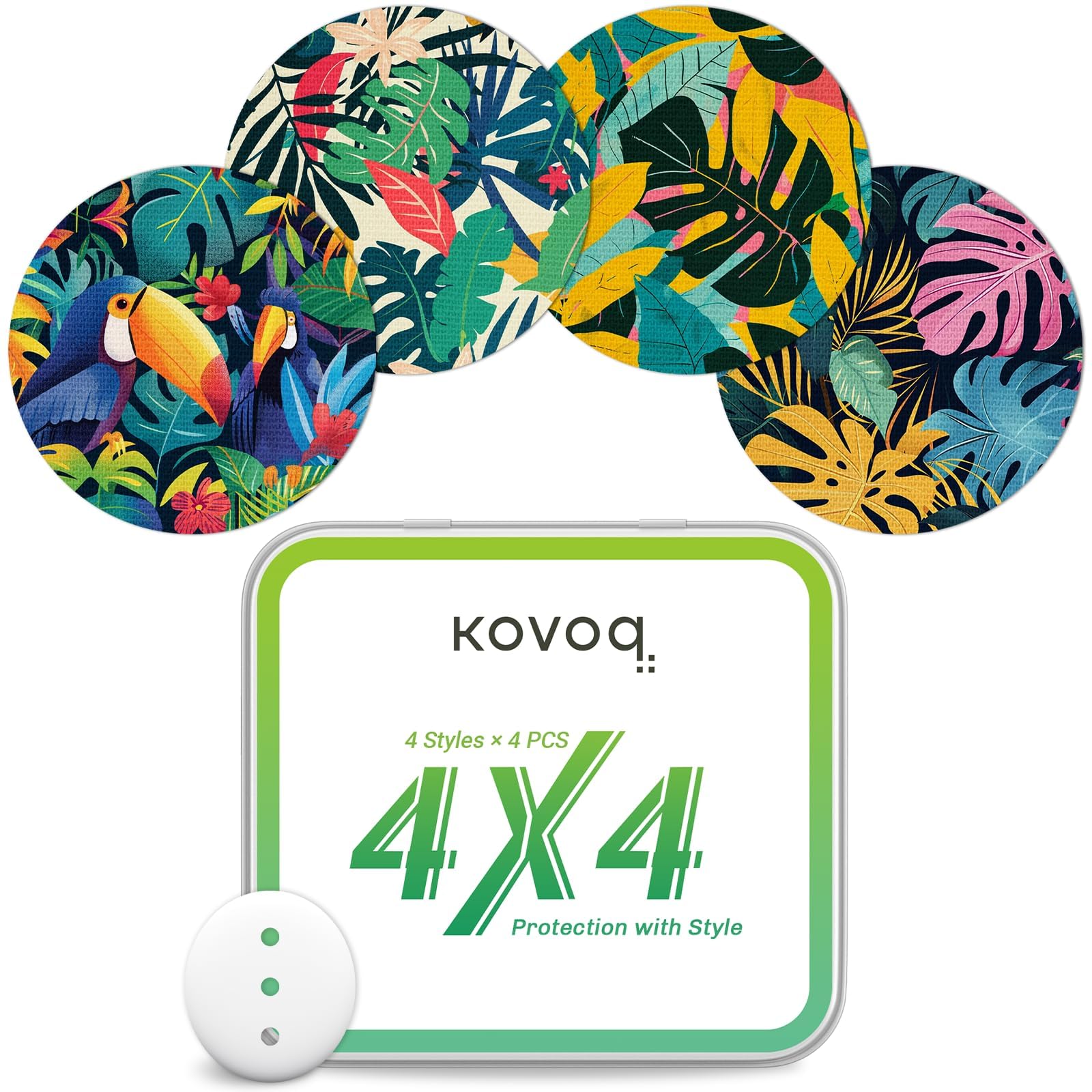 KOVOQDexcom G7 Over Patches - 16-Pack Waterproof Dexcom G7 & Stelo Adhesive Patches with Hard Cover for 14-Day Protection Against Bumps and Scratches, Breathable and Hypoallergenic (Palm Leaves)